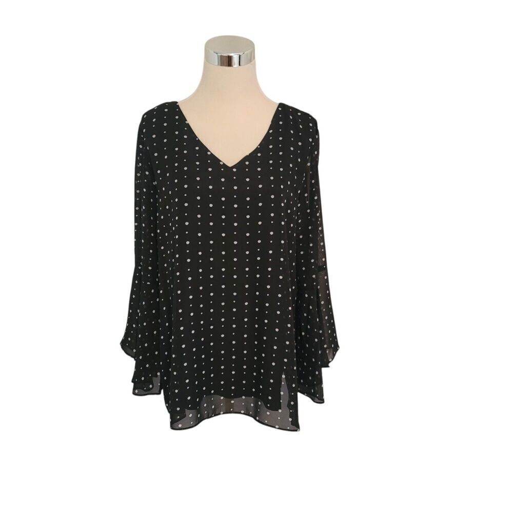 Zac & Rachel Black & White Polka Dot Bell Sleeve Top Size M